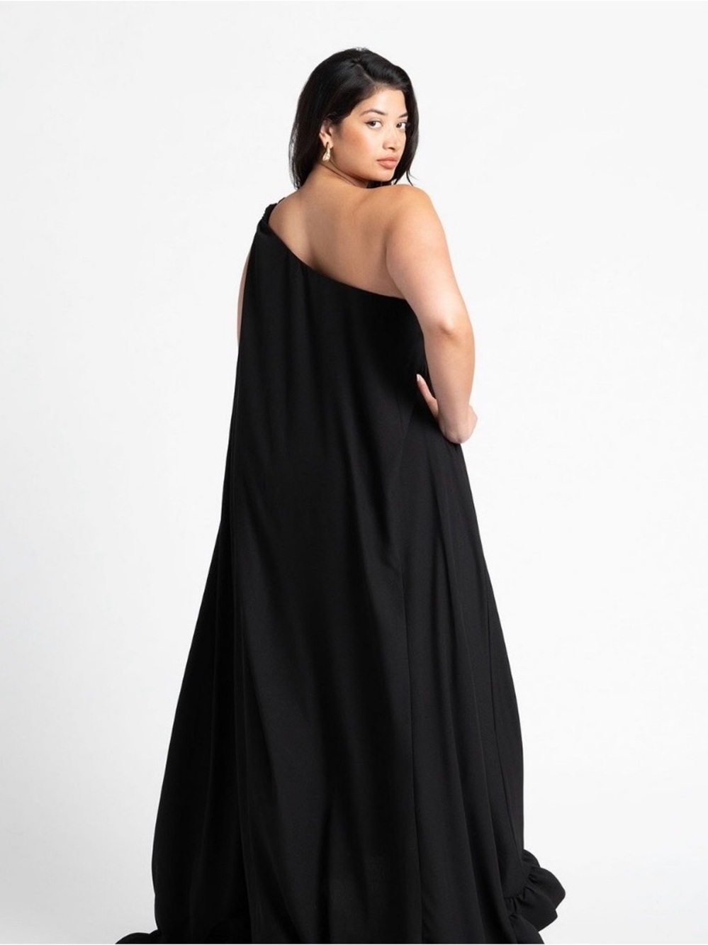 Eloquii One-Shoulder Black Draped Evening Gown